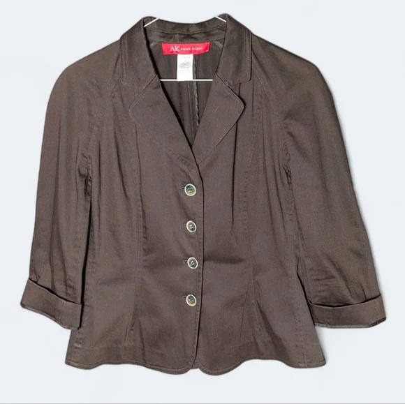 Anne Klein Tailored Brown Button Front Stretch Blazer Workwear or Smart Casual - Picture 3 of 14